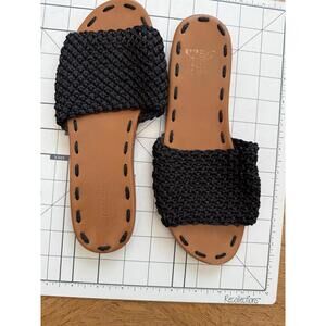 Carrie Forbes Black Woven Raffia Flat Slide Sandals size 38